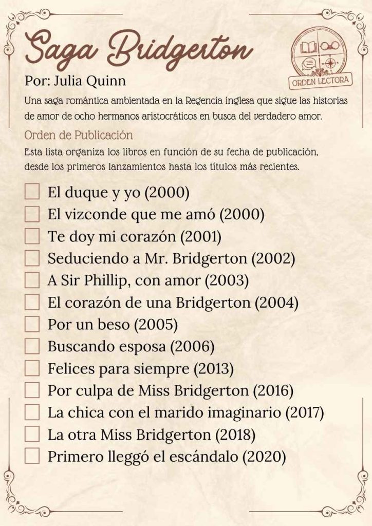 Bridgerton libros en Orden Oficial de Publicación