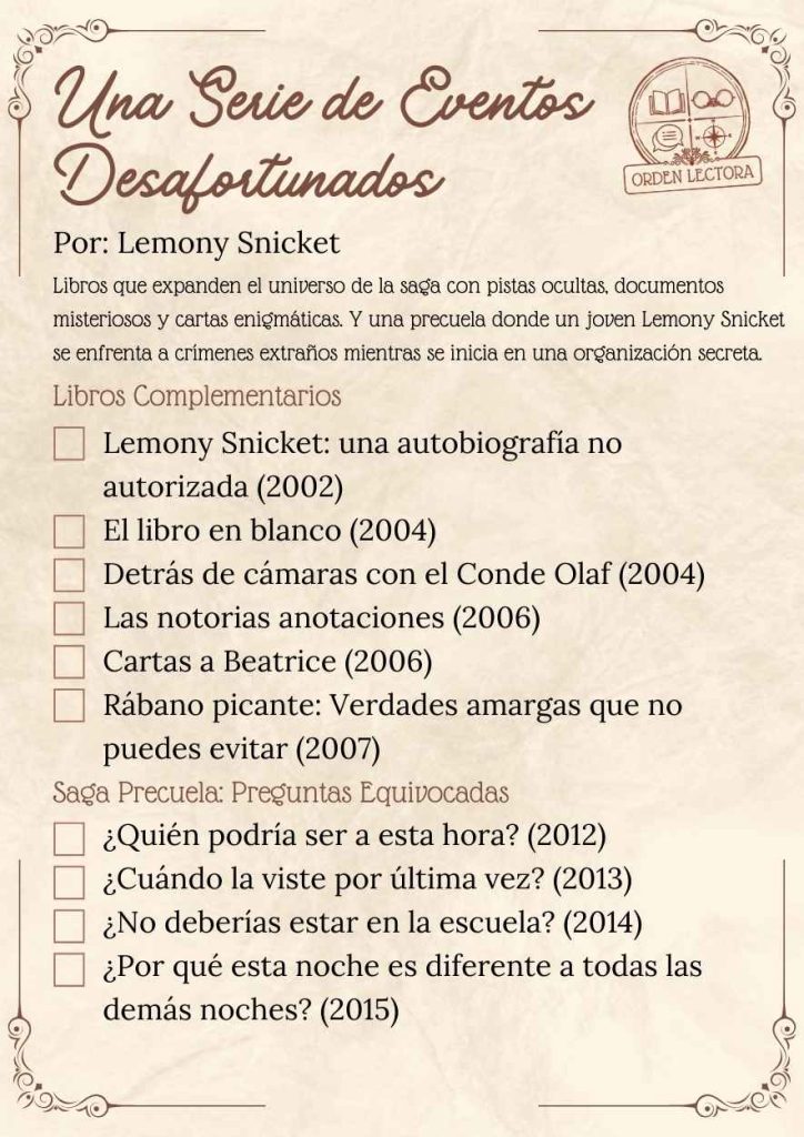 Una Serie de Eventos Desafortunados Libros Complementarios