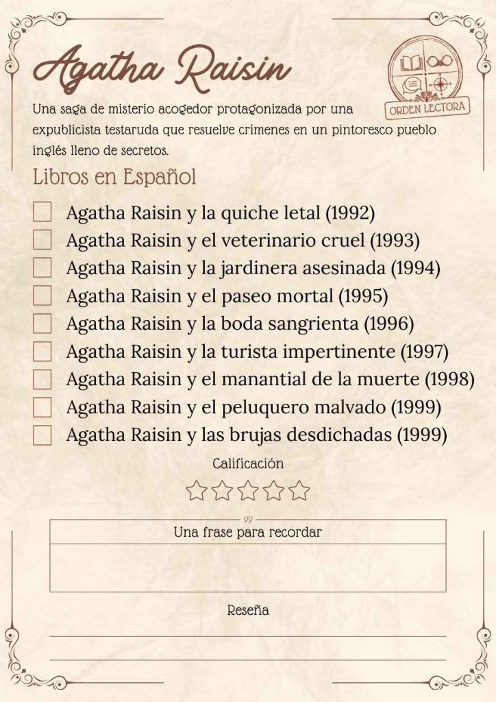 Agatha Raisin Orden Libros en Español