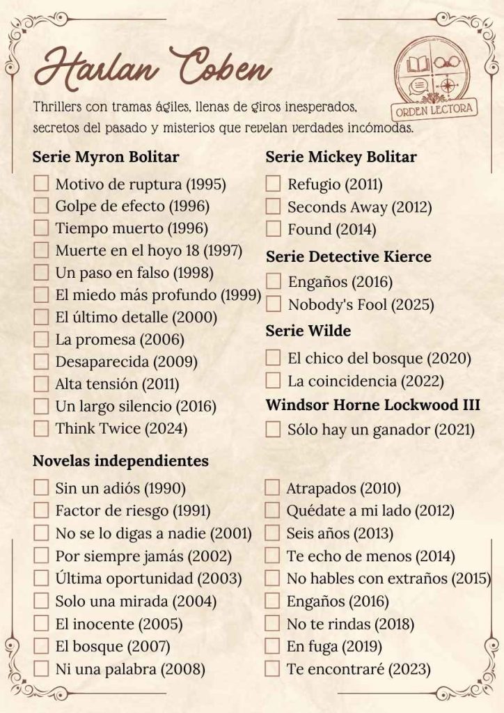 Libros de Harlan Coben en orden