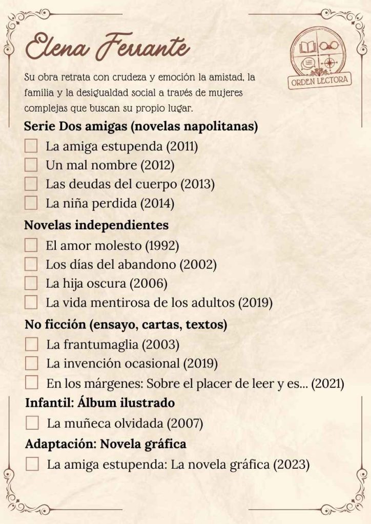 Libros de Elena Ferrante en orden