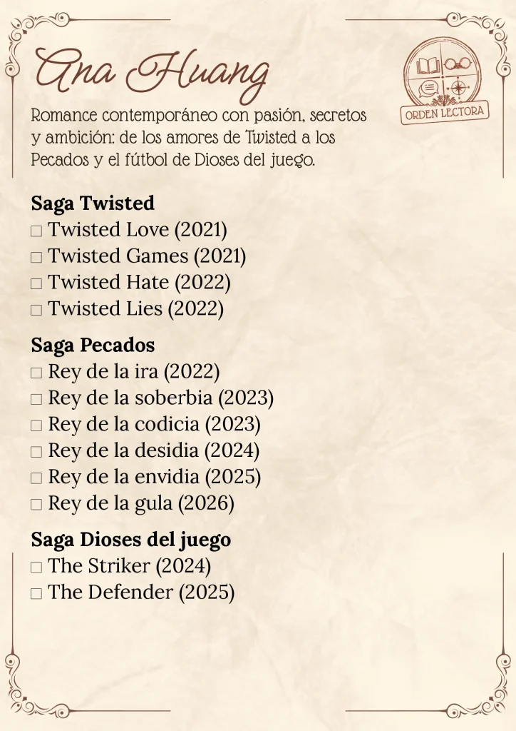 Lista de libros de Ana Huang en orden de lectura