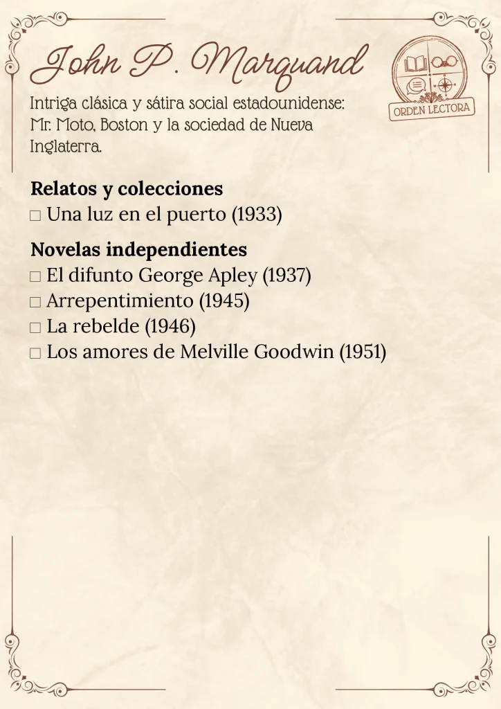 Lista de libros de John P. Marquand en orden de lectura