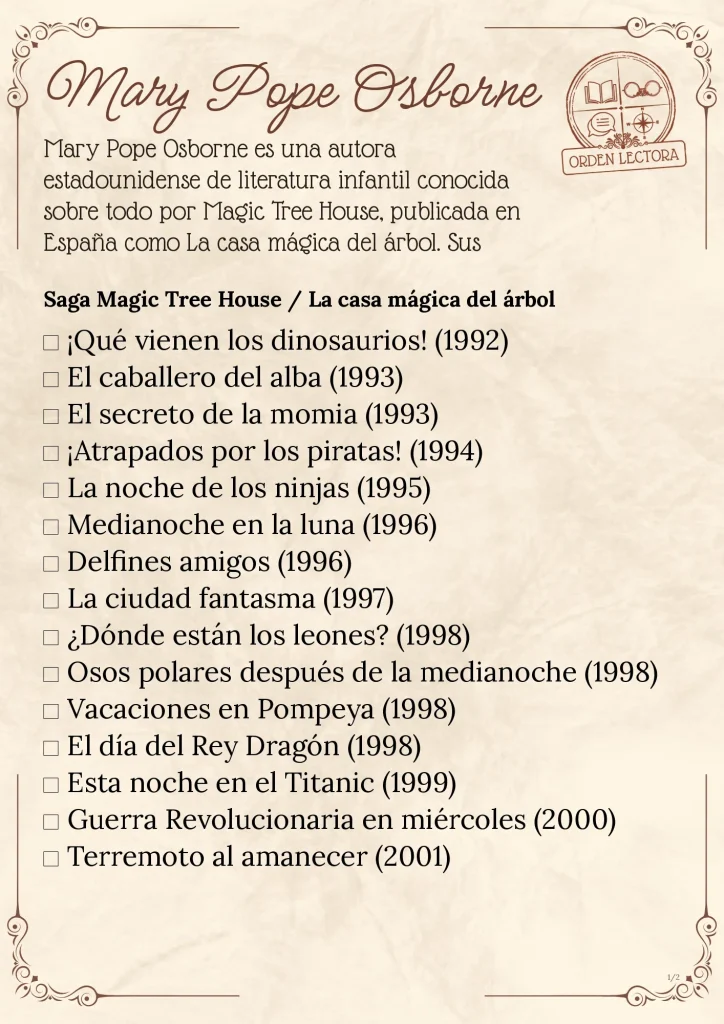 Lista de libros de Mary Pope Osborne en orden de lectura
