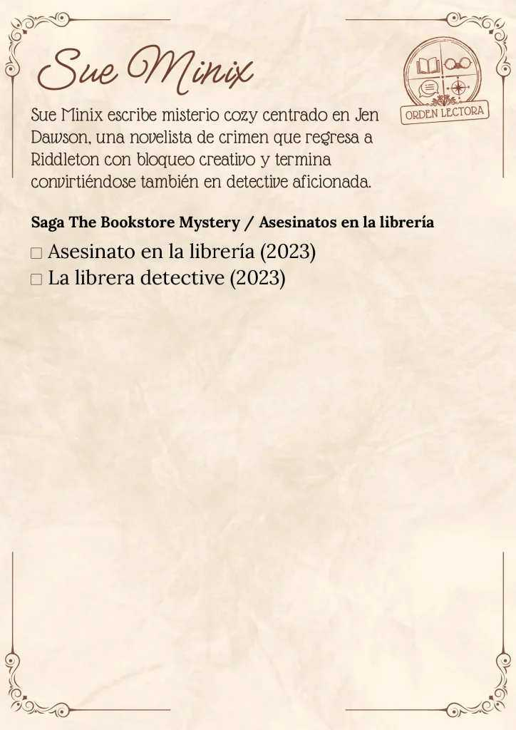 Lista de libros de Sue Minix en orden de lectura